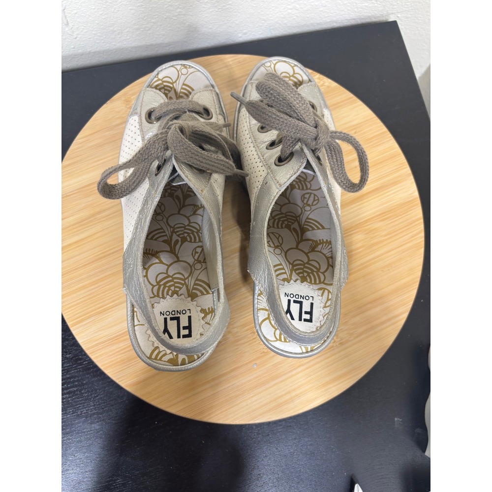 Fly London Yuta Wedge Sandals 39 Silver White Leather Lace Up Platform Slingback - Picture 6 of 11